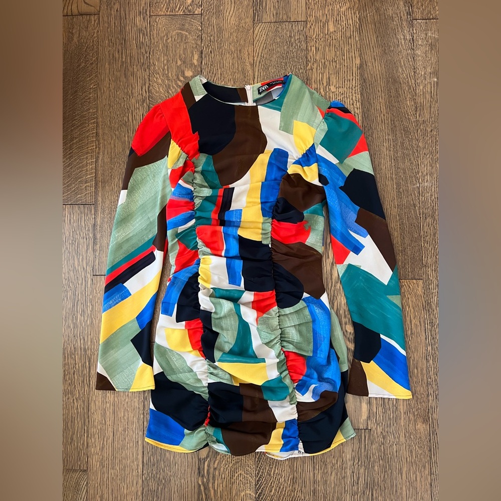 Zara Colorblock Scrunch Dress Size M